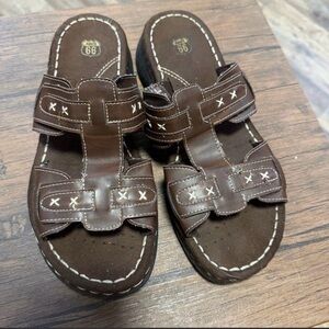 Y2K Retro Vintage Route 66 Leather Sandals Brown Color Size 8